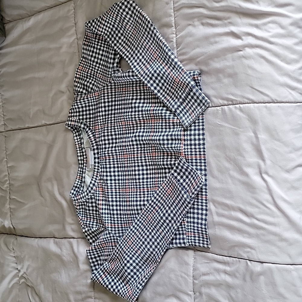 Women's Crush By ABC Family Top, Color Blue, White, Orange Houndstooth, Size XS